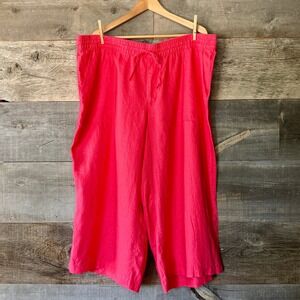 Lands' End Womens High Rise Drawstring Linen Wide‎ Leg Crop Pants 2X Pink Beach